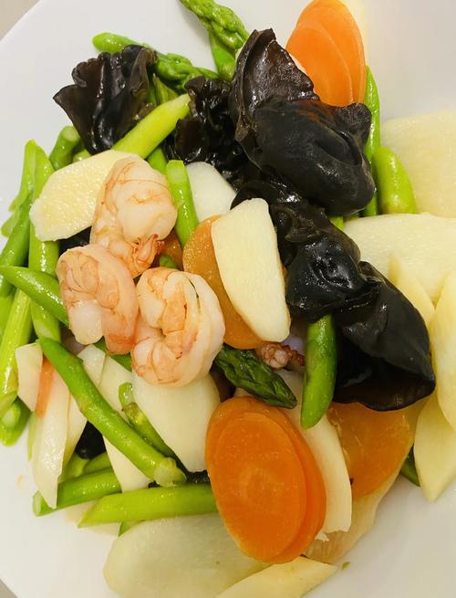 虾仁木耳竹笋山药搭配_小油菜炒鲜虾_大虾减肥食谱